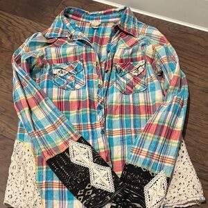 Buckle Multicolor Plaid Women's Top